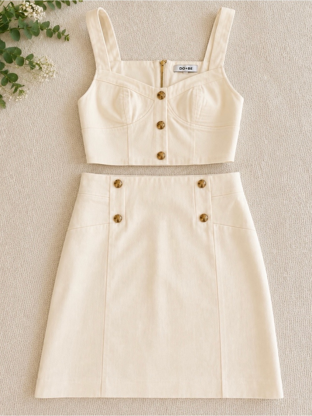 DO+BE White Two-Piece Top & Skirt Set | Size MEDIUM NWT